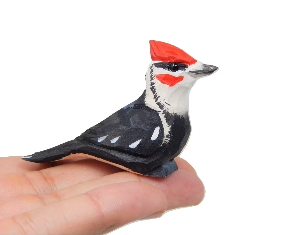 Woodpecker Wood Figurine Handmade Bird Carving Collectible I2890