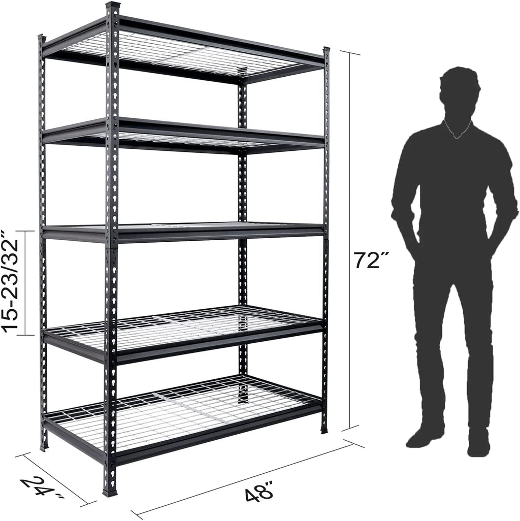 5-Tier Metal Shelving Unit, 48”W x 24”D x 72”H, Heavy Duty Adjustable Storage Rack, 4000 lbs Load Capacity P8690