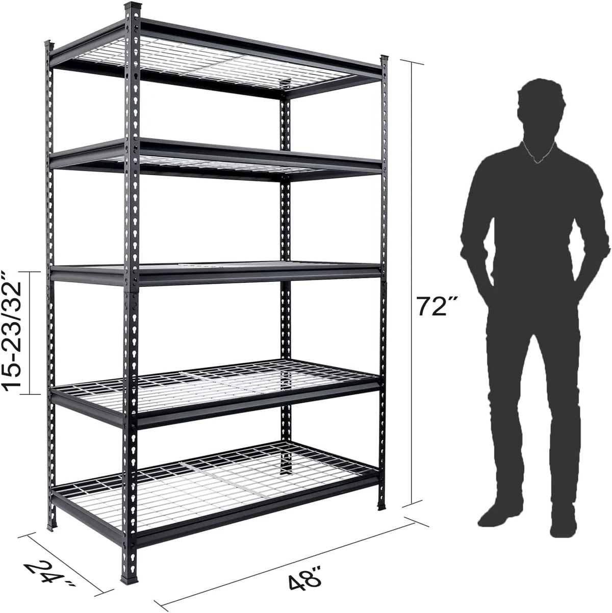 5-Tier Metal Shelving Unit, 48”W x 24”D x 72”H, Heavy Duty Adjustable Storage Rack, 4000 lbs Load Capacity P8690