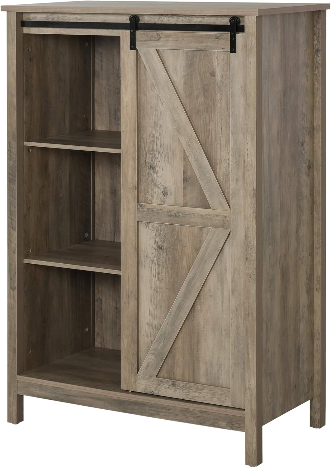 3-Tier Accent Cabinet with Barn Door and Adjustable Shelf U7991