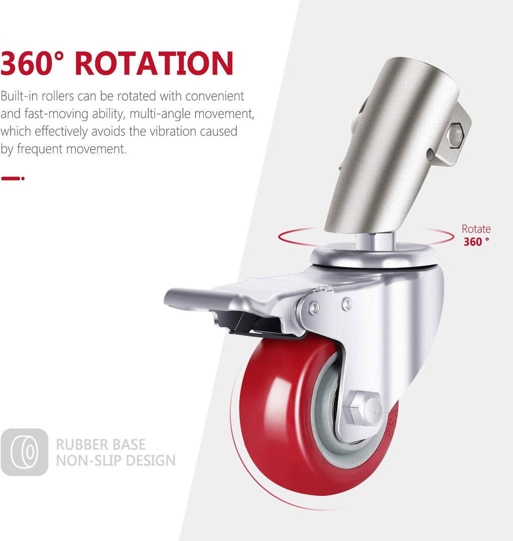 3 Packs Swivel Caster Wheels Set with 75mm Diameter Metal Rubber Base V7615