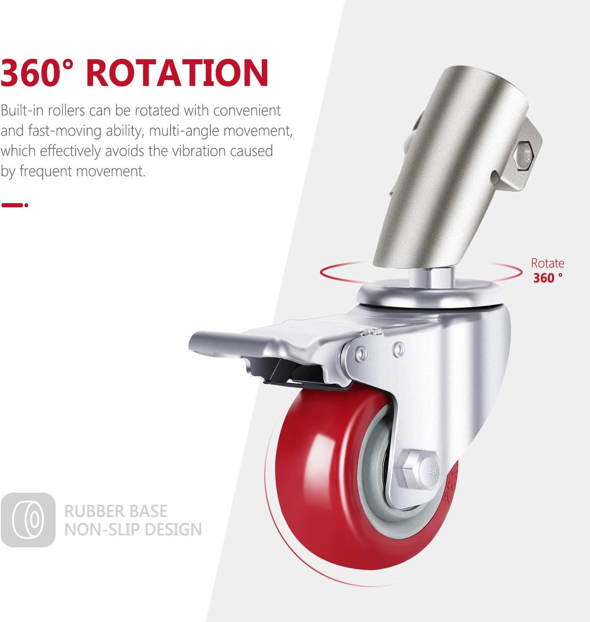 3 Packs Swivel Caster Wheels Set with 75mm Diameter Metal Rubber Base V7615