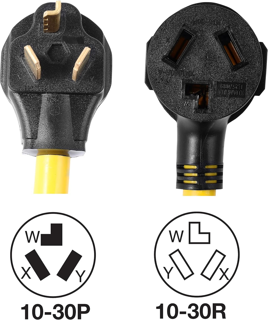 NEMA 10-30P 3 Prong Male Plug to 2 Outlet Female Receptacle 10-30R Y Splitter STW 3 Feet 120V/240V 30 Amp Power Cord Adapter Pack of 2 L1882