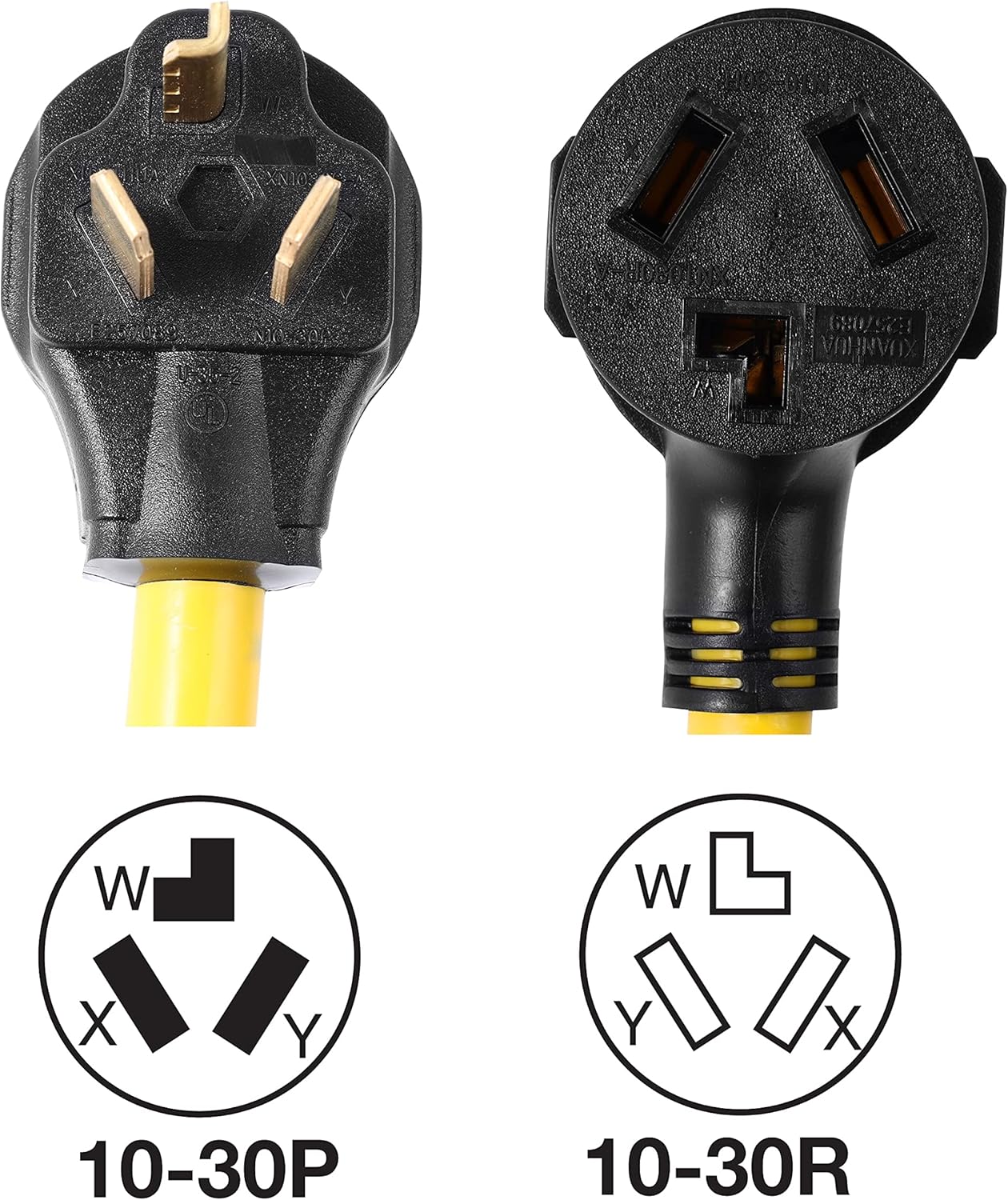 NEMA 10-30P 3 Prong Male Plug to 2 Outlet Female Receptacle 10-30R Y Splitter STW 3 Feet 120V/240V 30 Amp Power Cord Adapter Pack of 2 L1882