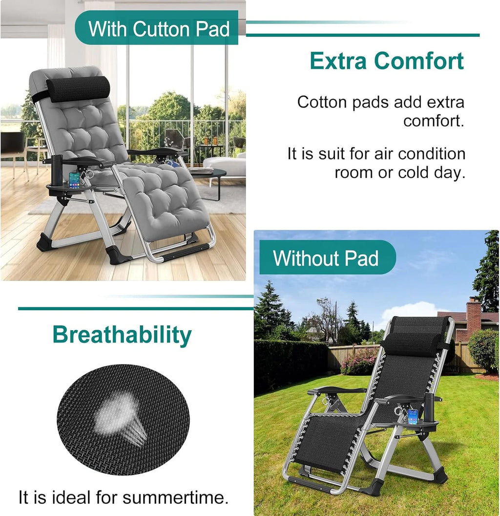 Zero Gravity Reclining Patio Folding Chair with Removable Cushion, Cup Holder, Support 440 LBS C39455