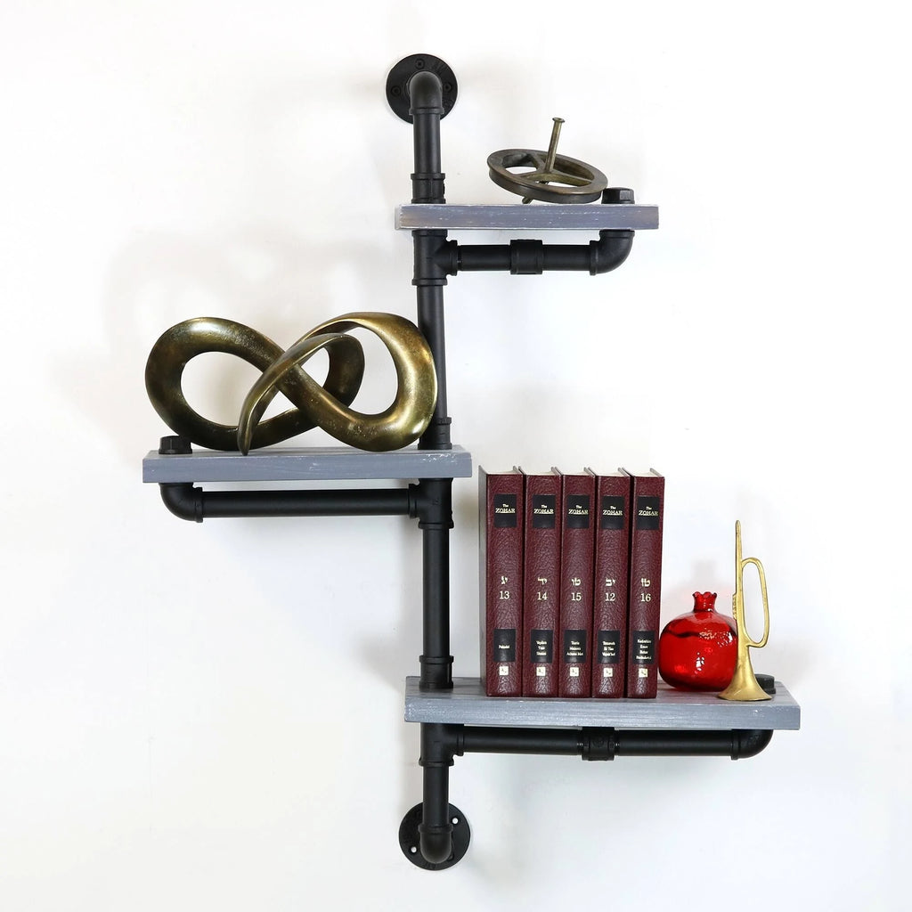 Weathered Gray and Black Wood Wall Shelves T9502