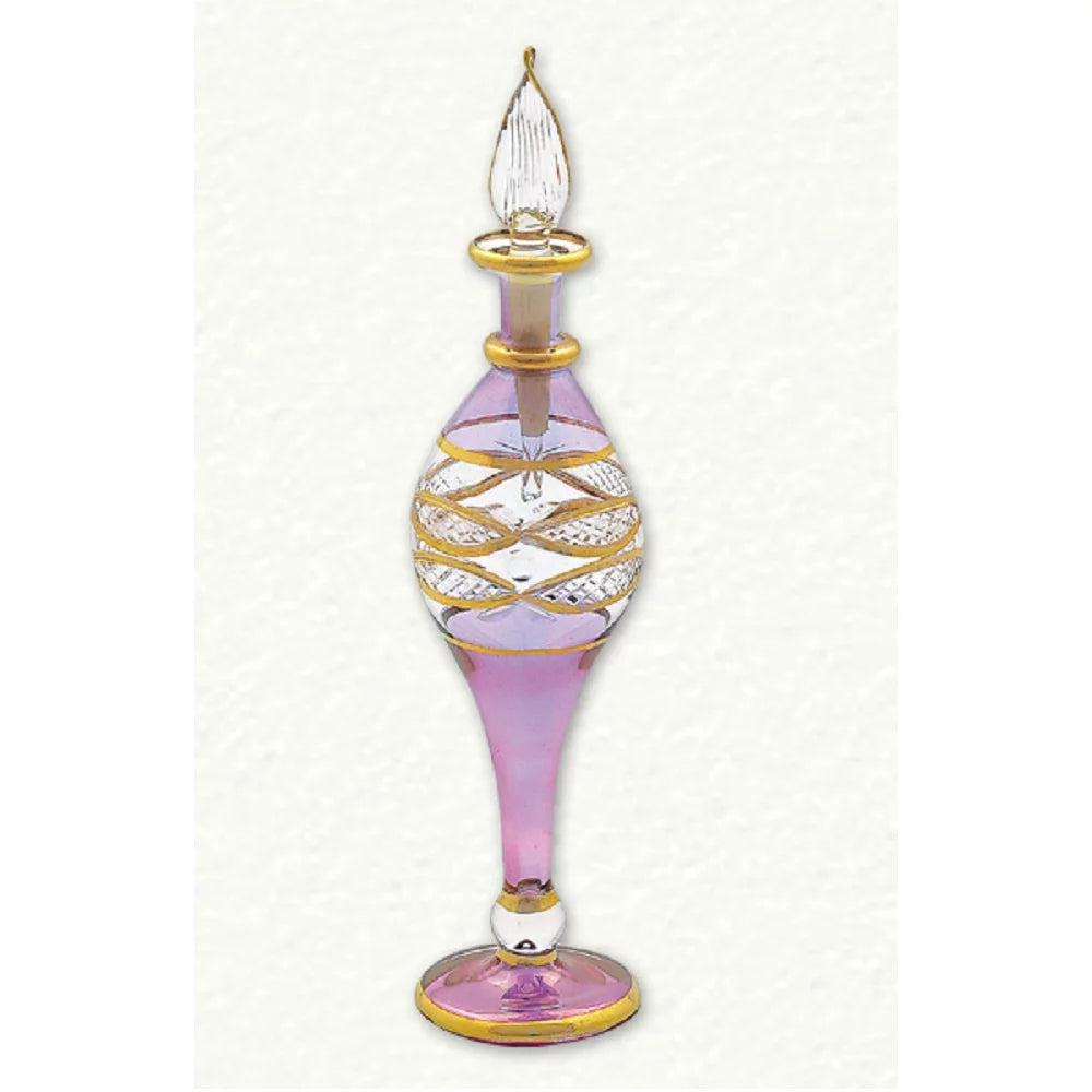 Purple and Gold Etched Egyptian Blown Glass Perfume Bottle M7237