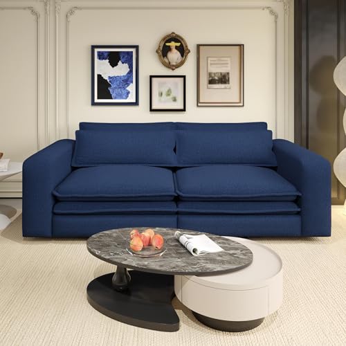 Blue 3 Seater Pull Out Sofa Bed with 2 Pillows Z893953
