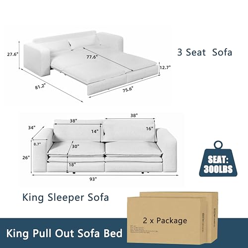 Blue 3 Seater Pull Out Sofa Bed with 2 Pillows Z893953