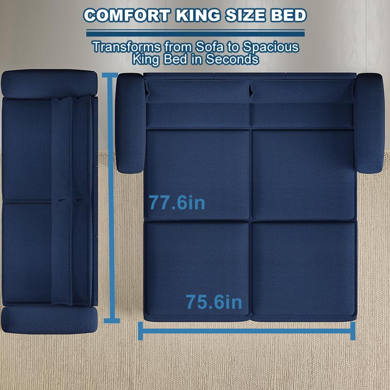 Blue 3 Seater Pull Out Sofa Bed with 2 Pillows Z893953