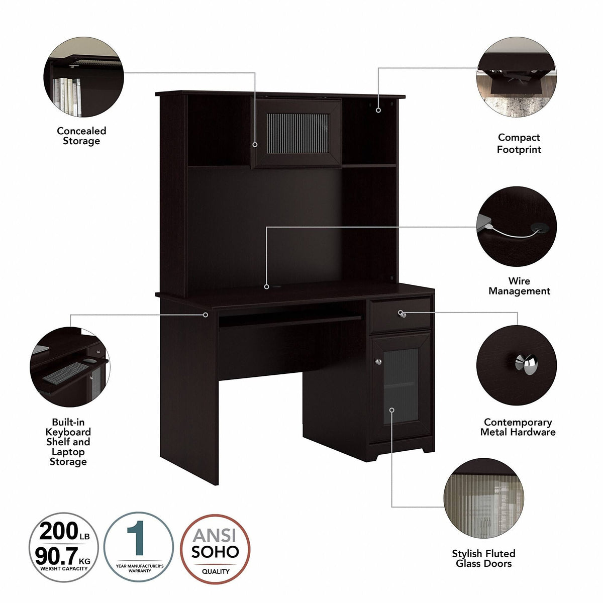 Small Computer Desk with Hutch in Modern Gray I8675