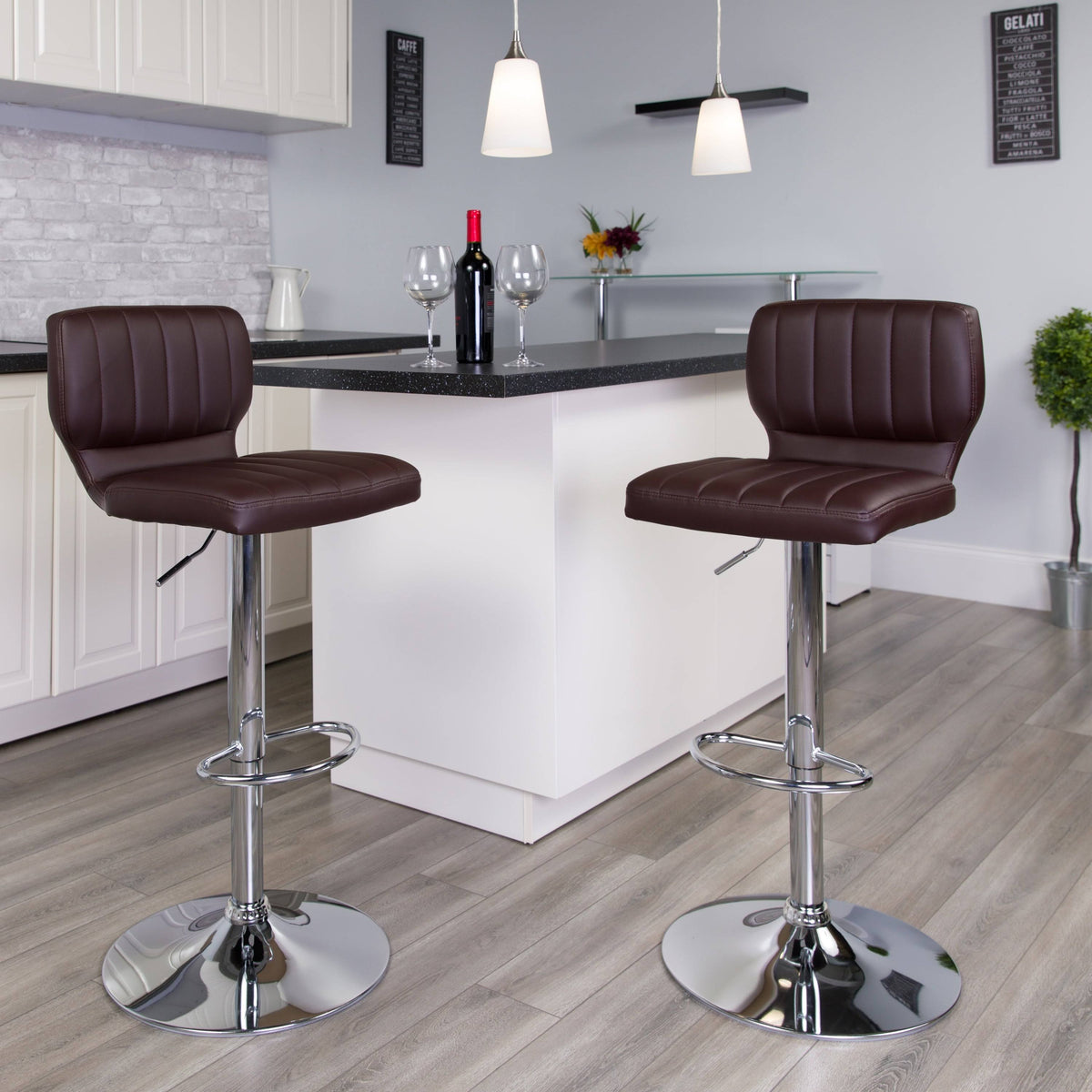 Contemporary Vinyl Adjustable Height Barstool I41338