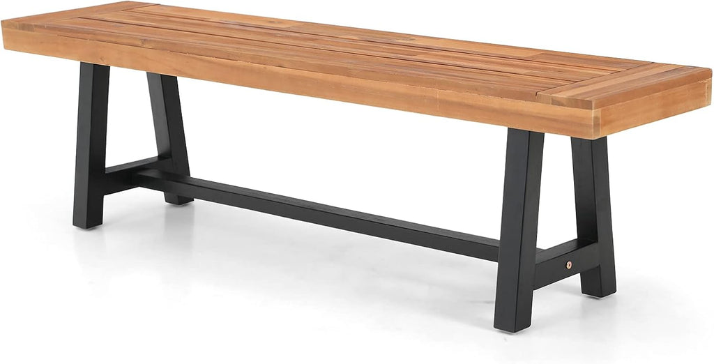 Outdoor Patio Bench Set of 2 Acacia Wood 63 Long Rectangular Dining Bench B1734