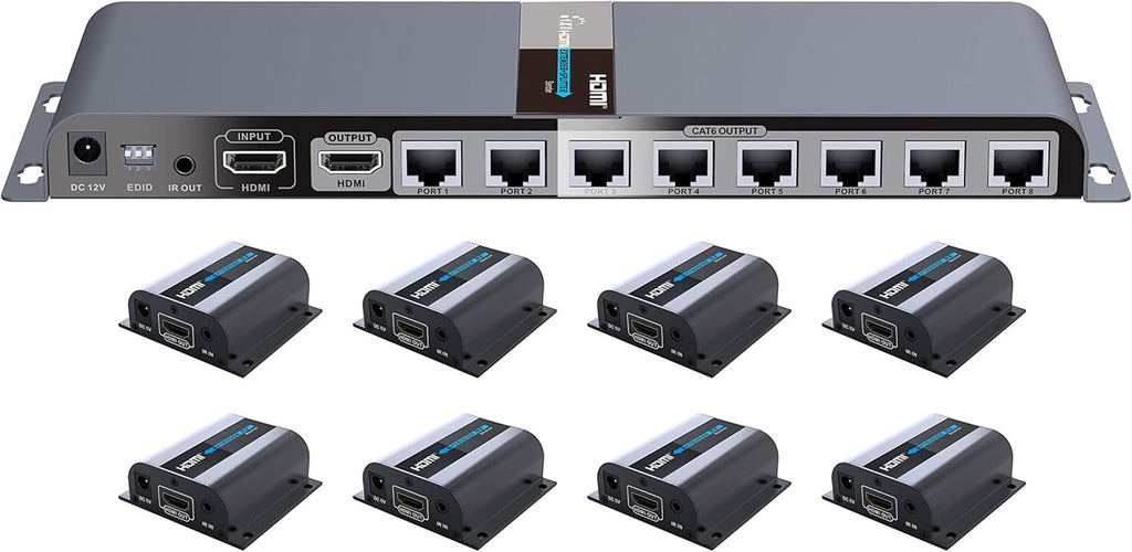 1080P 1x4 HDMI Splitter Over Cat6 Extender with IR, Up to 40M Or 131 Ft Q371999