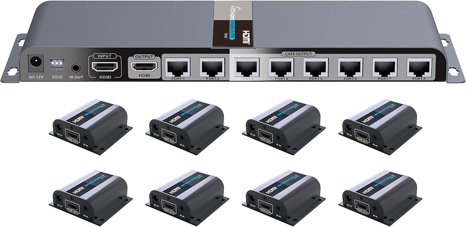 1080P 1x4 HDMI Splitter Over Cat6 Extender with IR, Up to 40M Or 131 Ft Q371999