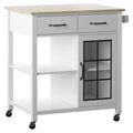 White Two Drawer One Door Rolling Kitchen Cart U15724