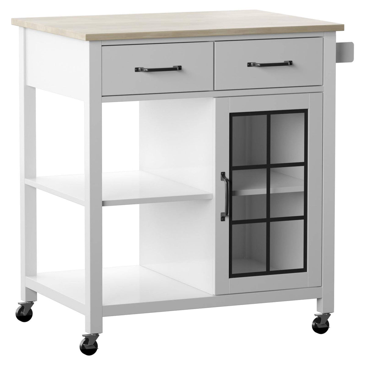 White Two Drawer One Door Rolling Kitchen Cart U15724
