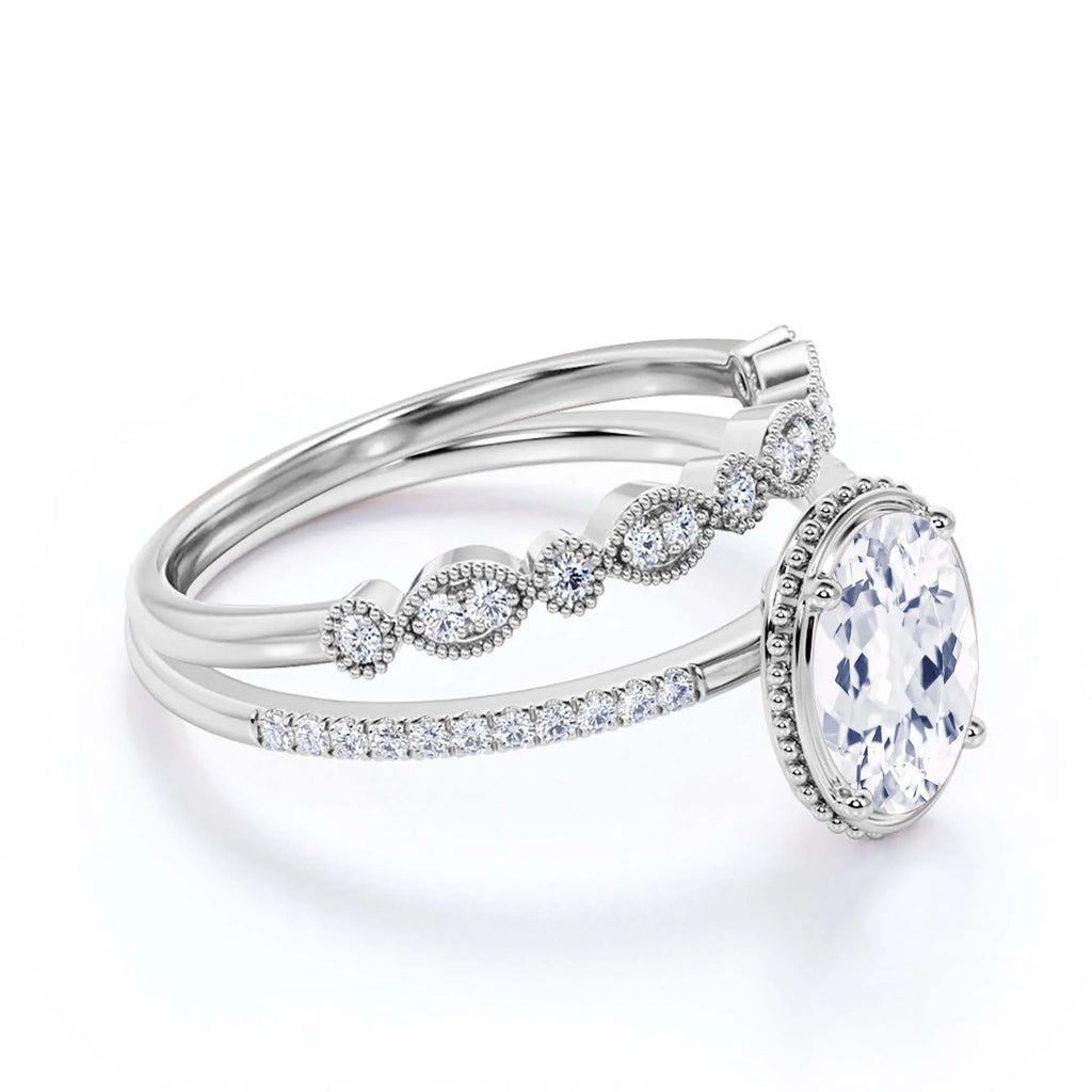 10k Solid White Gold Oval Cut Diamond Moissanite Engagement Ring with Matching Band Q759207
