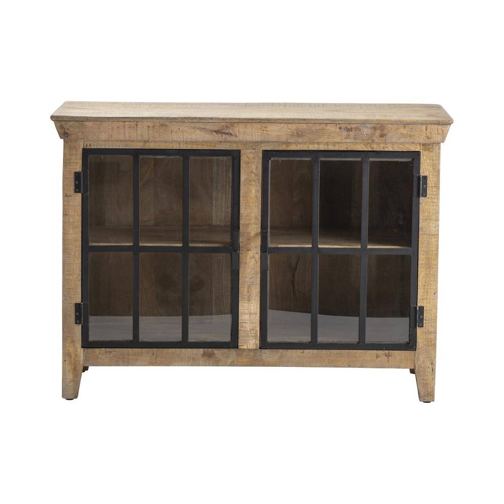 2 Door Mango Wood and Metal Cabinet Brown B1574