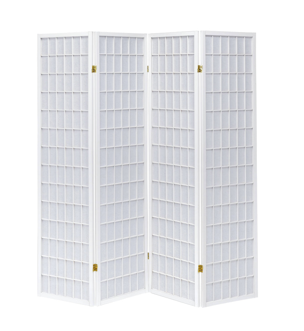 Antique White Four Panel Folding Screen Q79690