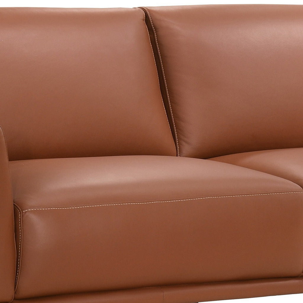 Pink Leather Upholstered Sofa with Track Arms and Contrast Stitching J65167