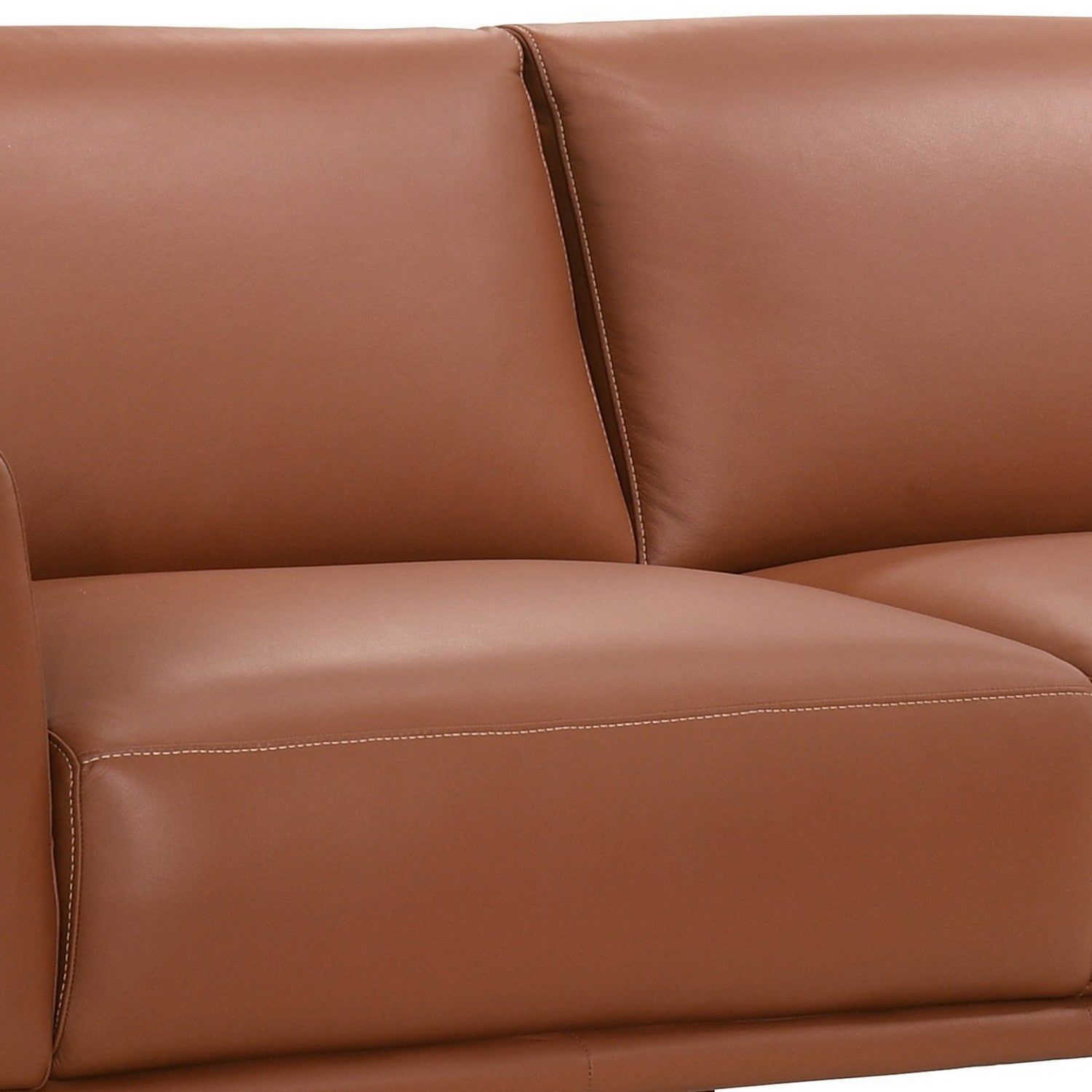 Pink Leather Upholstered Sofa with Track Arms and Contrast Stitching J65167