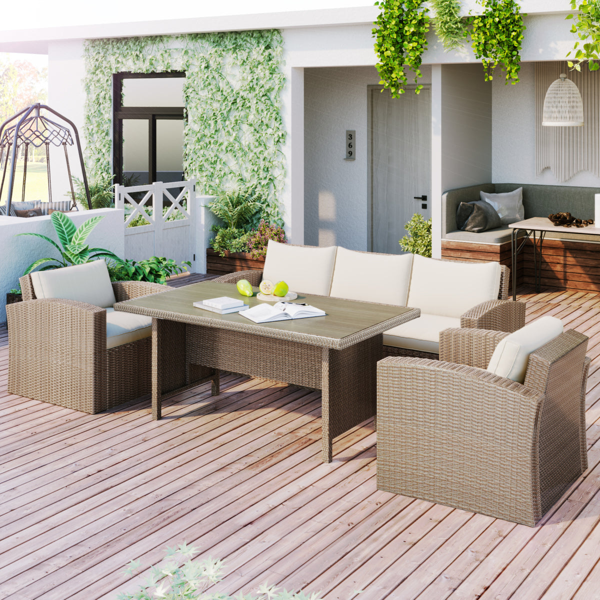 Beige 4-Piece Wicker Conversation Sofa Set O22893