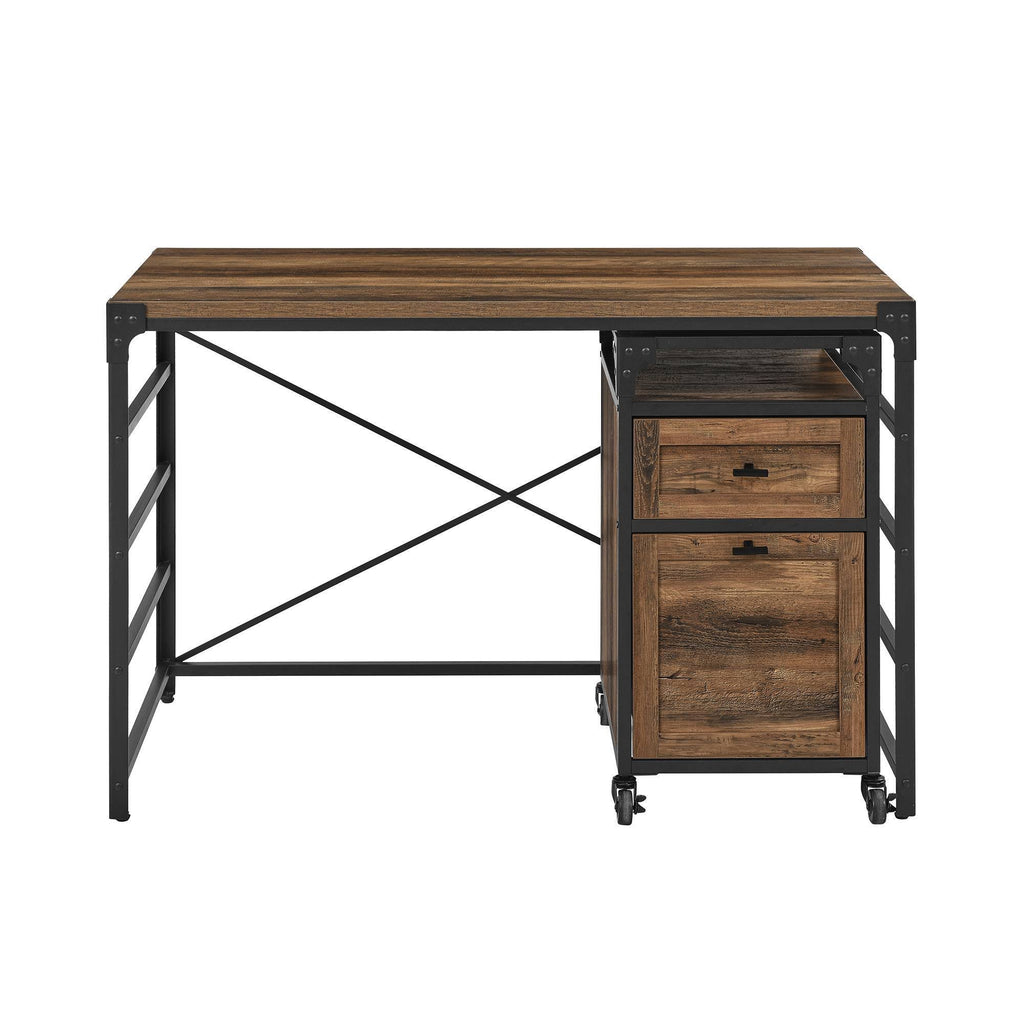 Angle Iron Writing Desk with 2 Drawer Filing Cabinet Reclaimed Barnwood Q66057