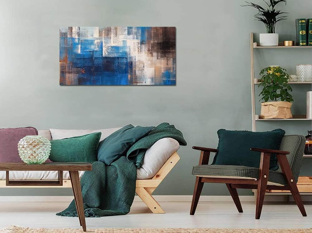 Blue Gray Brown Abstract Framed Canvas Artwork 20X40in L59510