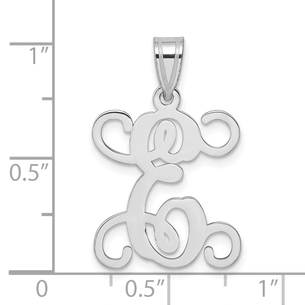 10K White Gold Initial Letter E Pendant H503