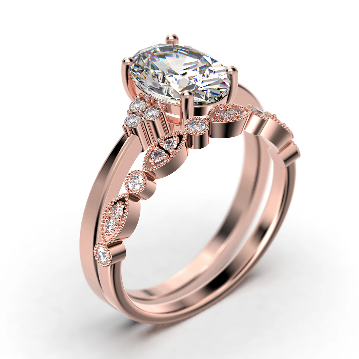 10k Solid Rose Gold Oval Cut Diamond Moissanite Engagement Ring U96291