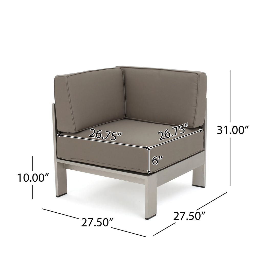 Silver and Khaki Outdoor Aluminum 11 Seater Sectional Sofa Set with Ottoman J192