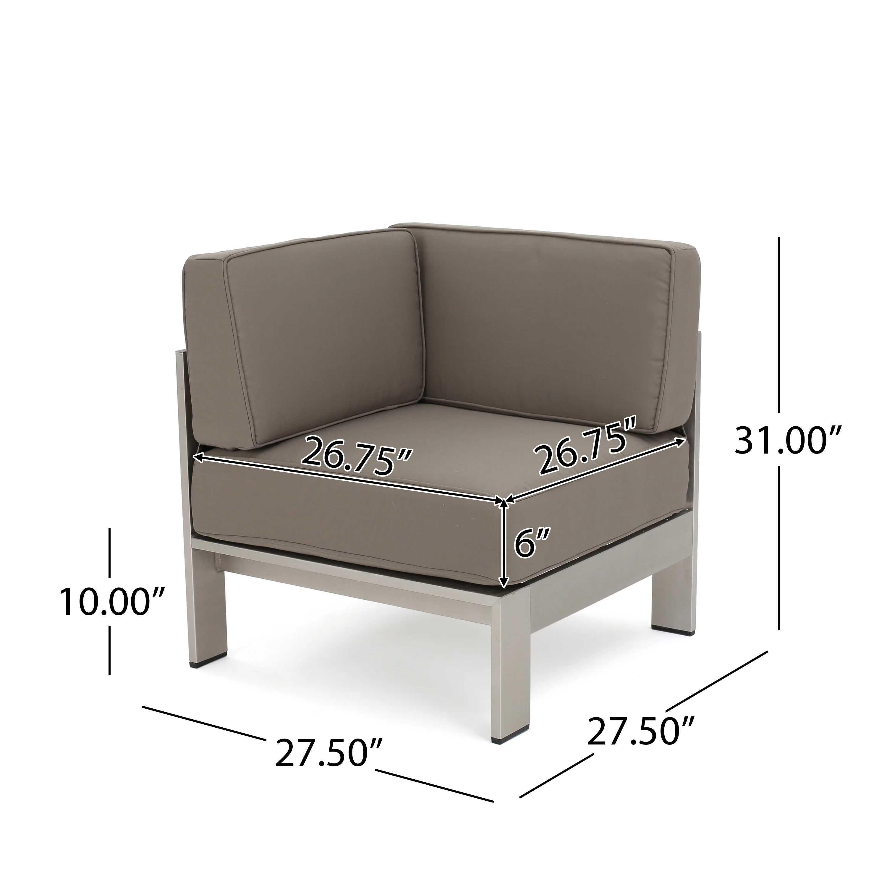 Silver and Khaki Outdoor Aluminum 11 Seater Sectional Sofa Set with Ottoman J192