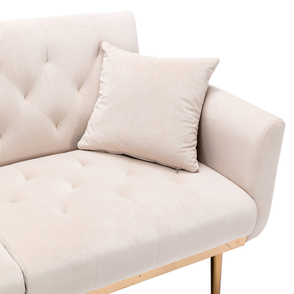Beige Velvet Futon Sofa Bed with Two Pillows X923245