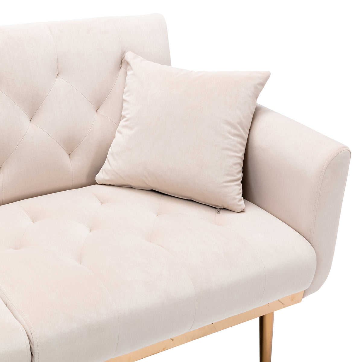 Beige Velvet Futon Sofa Bed with Two Pillows X923245