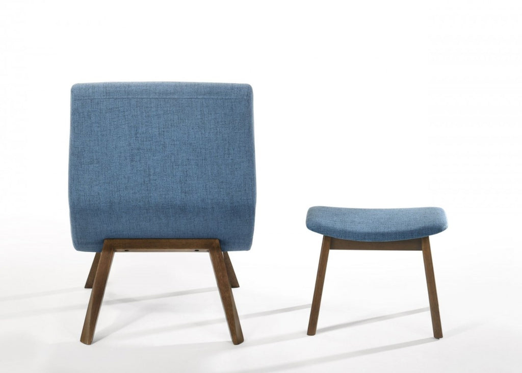 Blue & Walnut Accent Chair & Ottoman Z8379