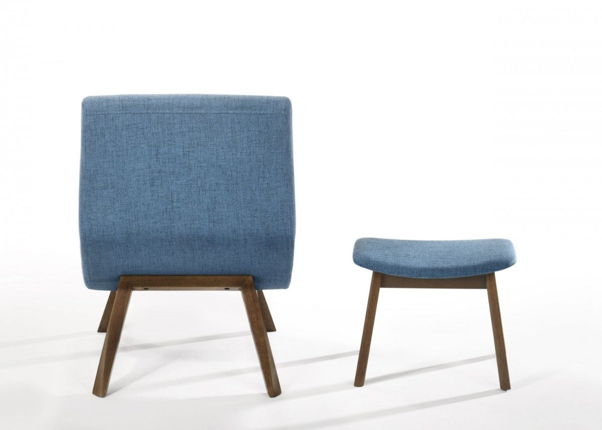 Blue & Walnut Accent Chair & Ottoman Z8379