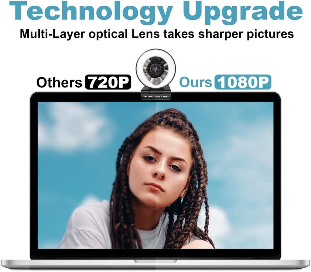1080P Auto-Focus Webcam with Ring Light and Microphone E827