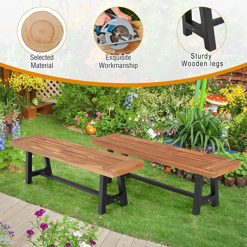 Outdoor Patio Bench Set of 2 Acacia Wood 63 Long Rectangular Dining Bench B1734