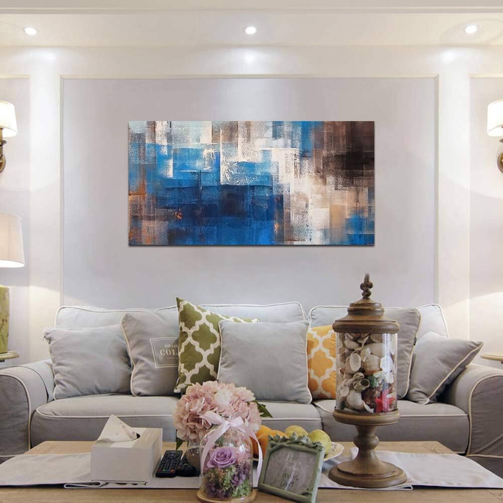 Blue Gray Brown Abstract Framed Canvas Artwork 20X40in L59510