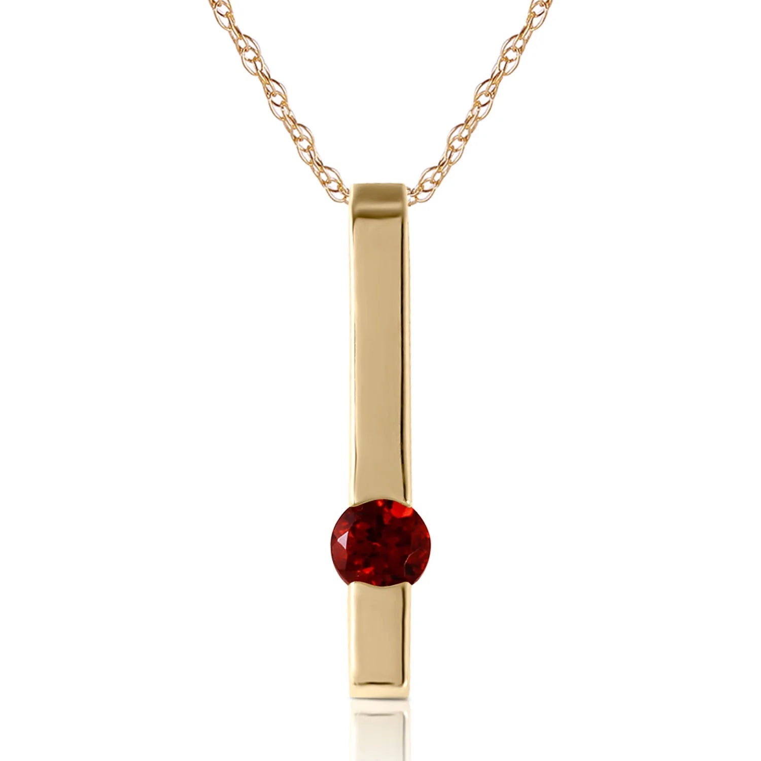 14k Yellow Gold 18" Vertical Bar Necklace with Garnet Y3853