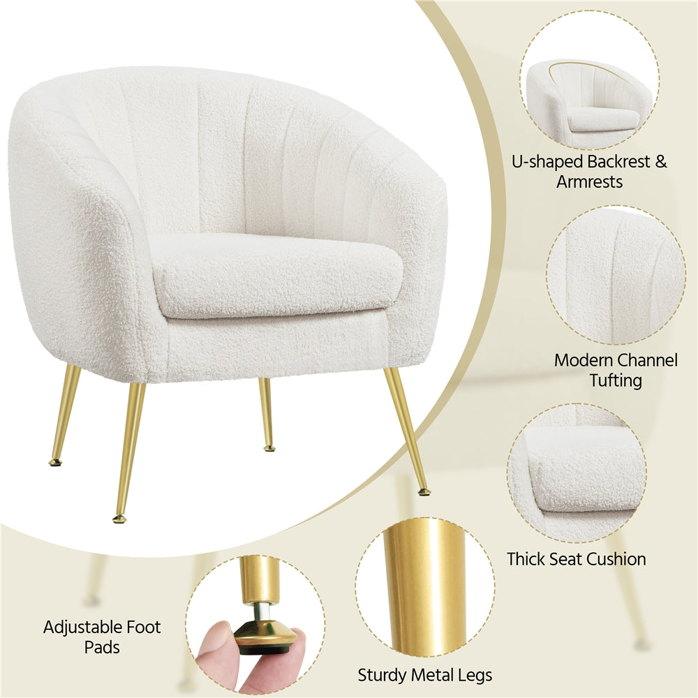 Ivory Tufted Velvet Accent Armchair with Gold Metal Legs D641