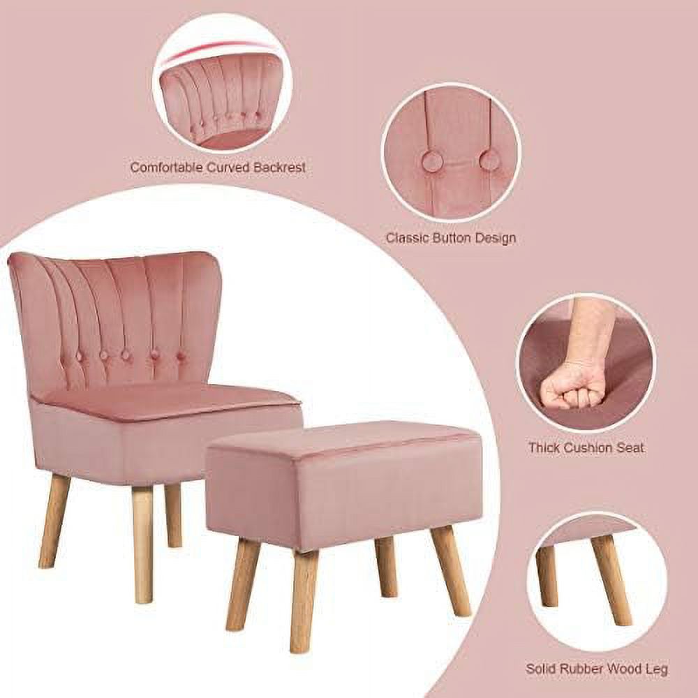Velvet Accent Chair Ottoman Set H5429