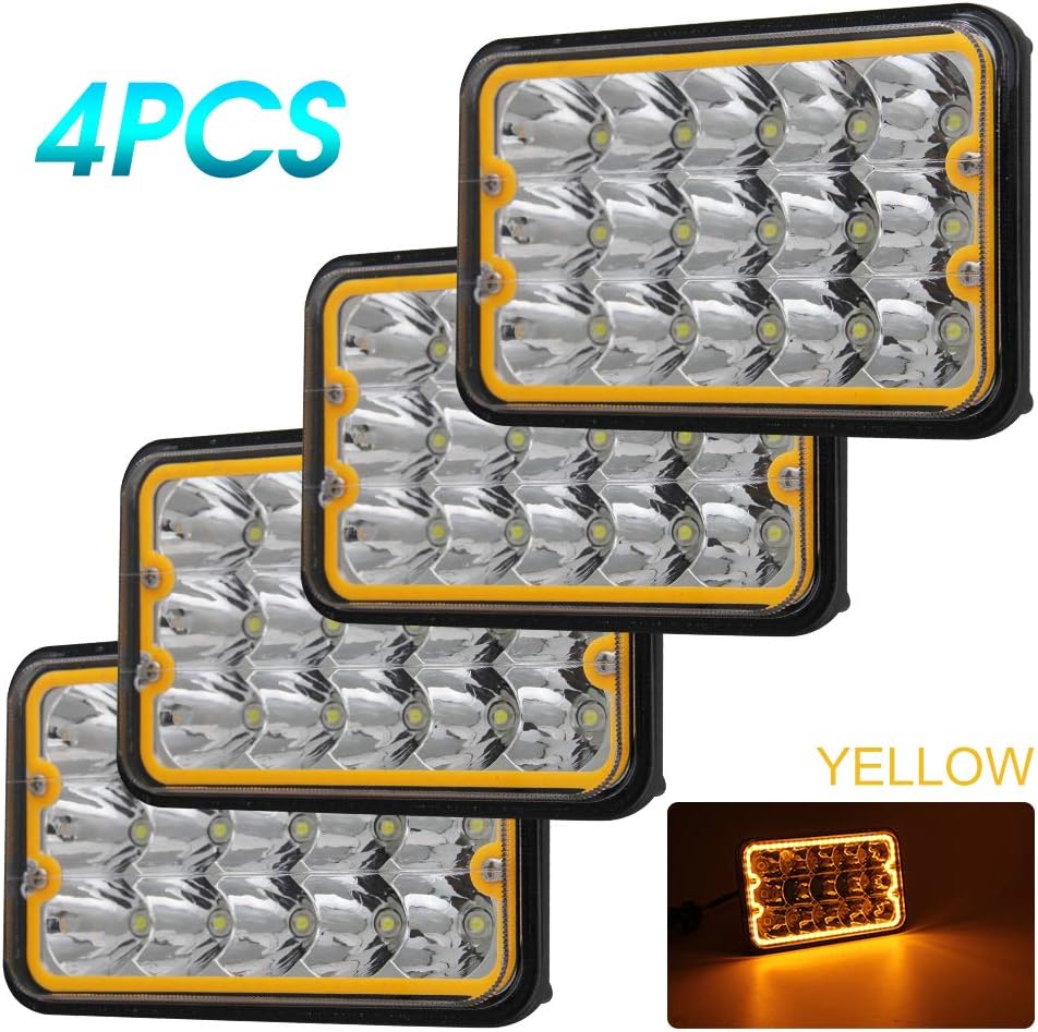 4x6 inch LED Headlights Yellow Halo Dot Rectangular Replacement B87318