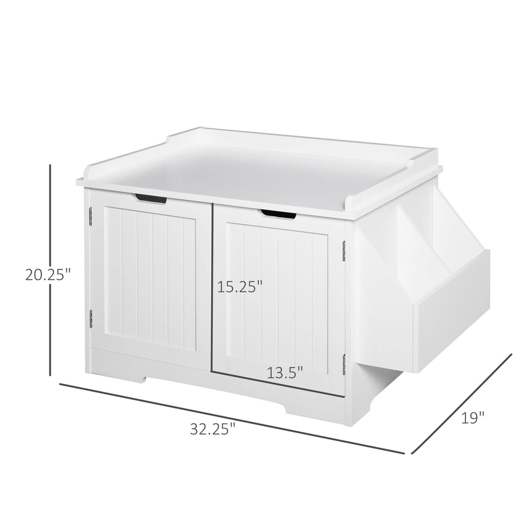 Brown Wooden Cat Litter Box Enclosure with Nightstand and Storage Rack Q42530