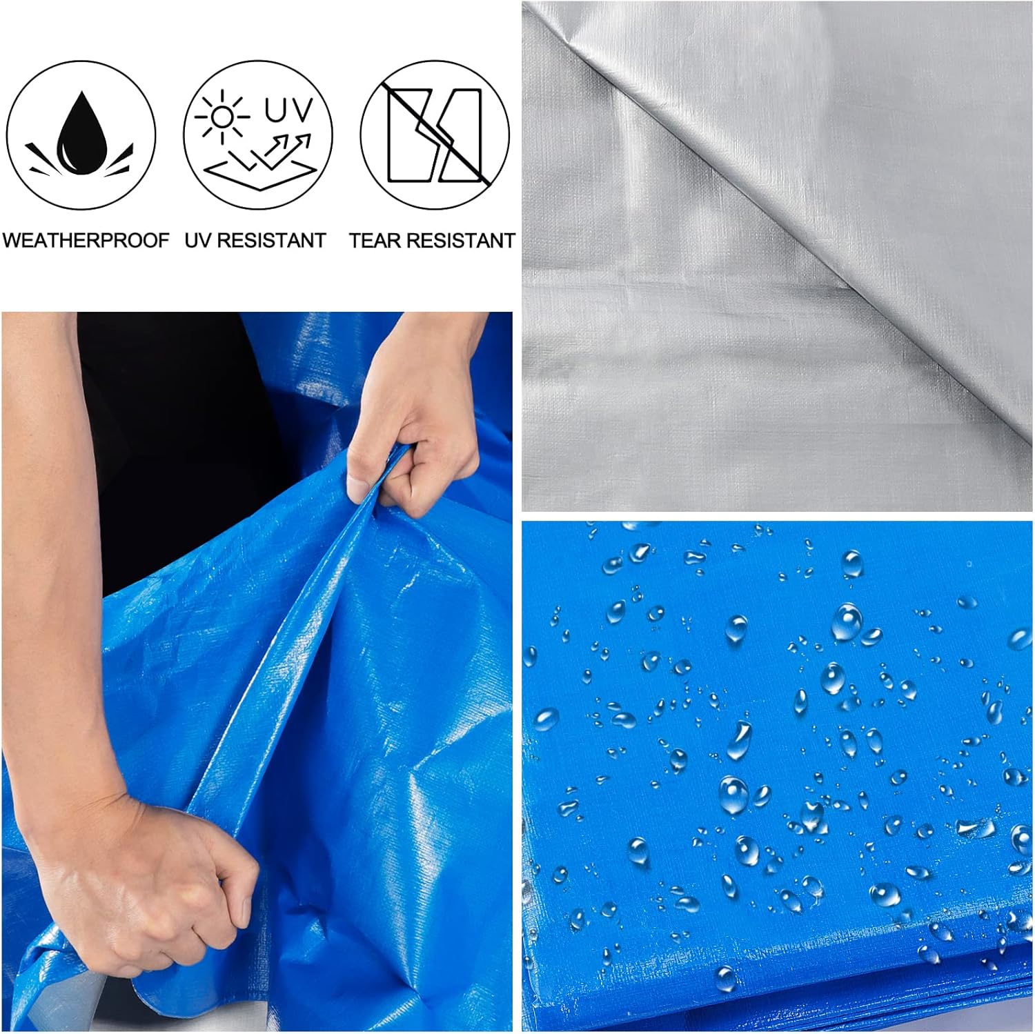 Blue 20x30 Heavy Duty Waterproof Tarpaulin with Metal Grommets W8421