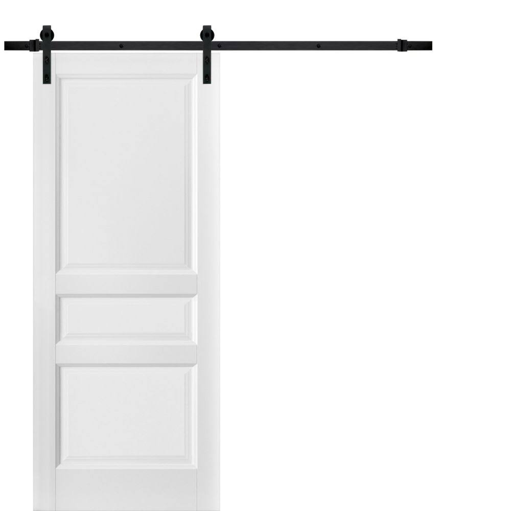 Sliding Barn Door with Hardware, White Silk, 6.6ft Rail Set, Solid Shaker Panel 30x22 x 84x22 X14255