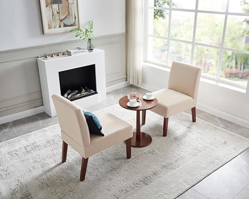 Beige Fabric Accent Chair with Wood Frame V14298