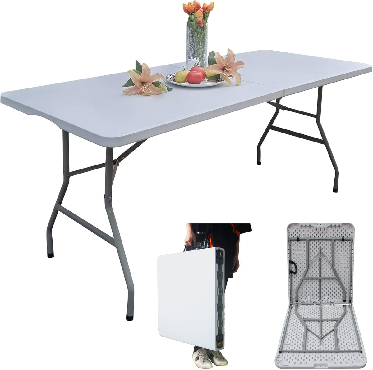 6ft Folding Table Plastic Portable Indoor Outdoor K271887
