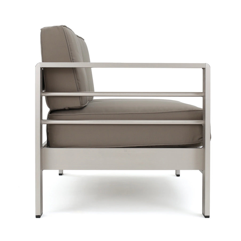 Silver and Khaki Outdoor Aluminum 11 Seater Sectional Sofa Set with Ottoman J192